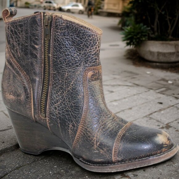Bed Stu Gentry Black Lux Western Boho Wedge Bootie, Size 9 - Picture 1 of 9